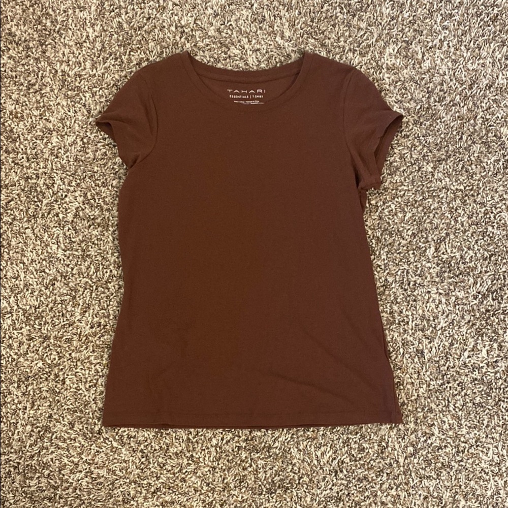 Tahari Brown Fitted Cap Sleeve T-Shirt